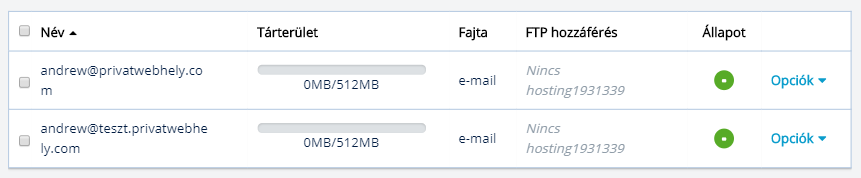 Több e-mail doboz ugyanazzal a felhasználónévvel.